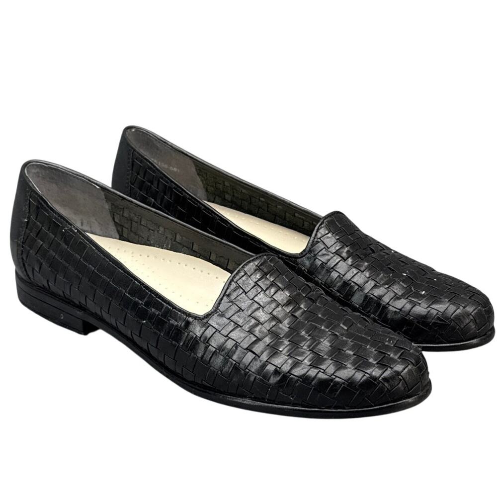 Trotter Black Woven Leather Slip On Comfort Casual Loafer Women 7.5 S